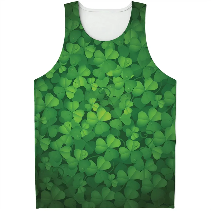 Green Clover Graphic Tank Top For Men Women 3d Print Saint Patrick's Day Tee Shirts Kids Summer Streetwear Tops Oversized Vest