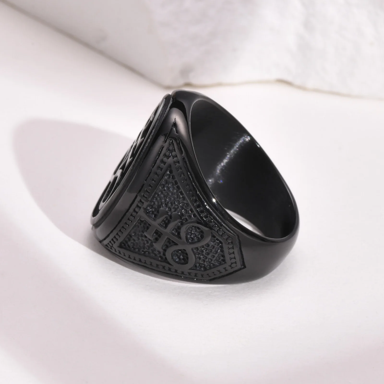 Vnox Sigil of Lucifer Rings Men Boys Talisman Amulet Gift Jewelry,Black Stainless Steel Satan Demon Devil Symbol Signet Ring