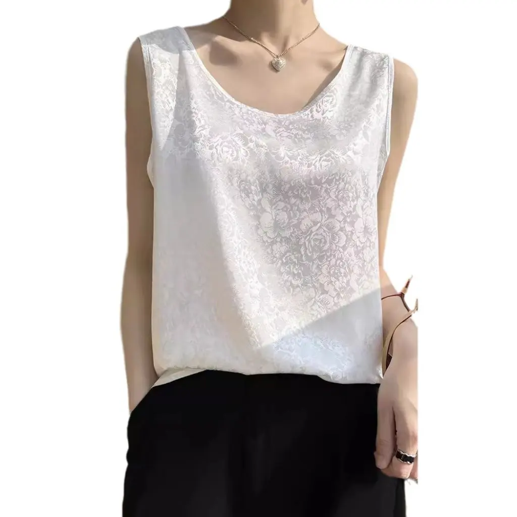 

Silk Camisole Women's Versatile Sleeveless Top White round Neck Inner Wear for Spring Autumn Summer Silk