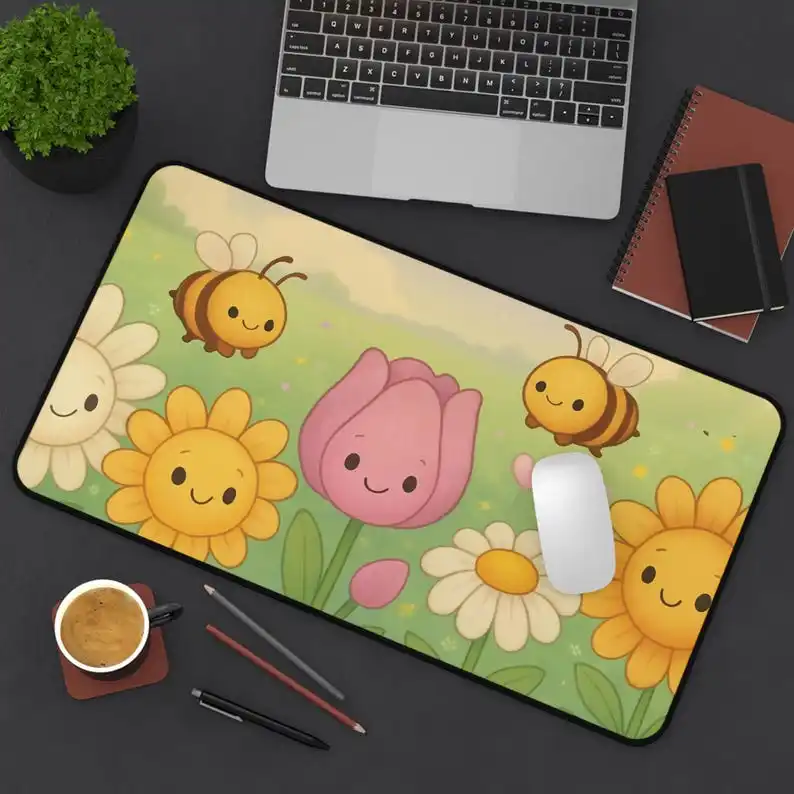 Cute Floral Bee Placemats,kawaii Placemats, Fun Desktop Decorations,gift for Bee Enthusiasts,floral-themed Home and Office Decor