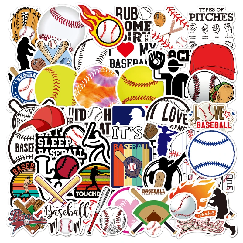 50 Pcs Baseball Stickers Cute Sports Stickers Vinyl Waterproof Decals for Snowboard Laptop Water Bottles Phone Guitar