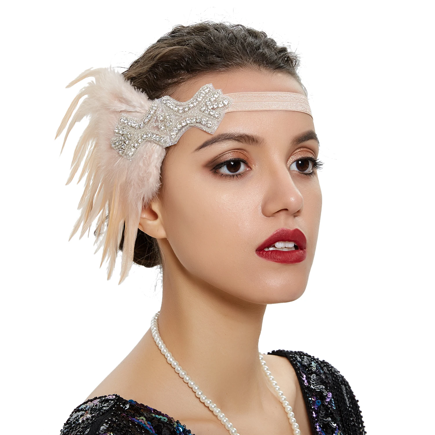 Vintage 1920 Flapper Girls Ballroom Latin Dance Party Headband Peacock Feather Rhinestone Hair Band for Women Girls