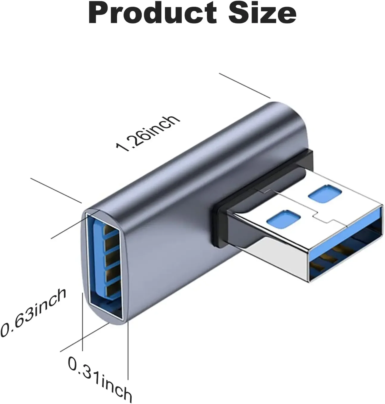 USB 3.0 Right Angle Adapter, USB A Male to A Female Middle Bend Extension Adapter, 10Gbps High Speed Data Transfer for Laptop,PC