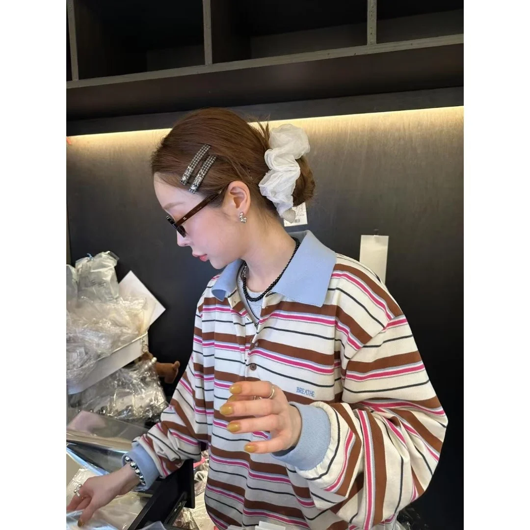 Retro Gestreifte Farbe Blo Lose Beiläufige Gestrickte Pullover frauen Top Dongda Tor 2025, Herbst Neue Sle Bequeme Koreanische Faion