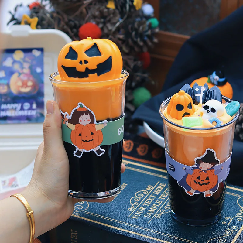 Halloween Candles. Handmade Spooky Pumpkin Scented Candle White Peach Oolong Cup Wax. Atmospheric Souvenir Ornaments