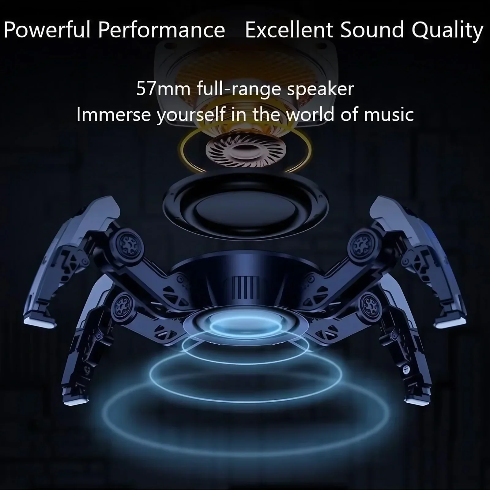 Caranguejo mecânico alto-falante bluetooth multicolorido led bluetooth 5 0 10w estéreo graves profundos tws 8h playtime casa ao ar livre