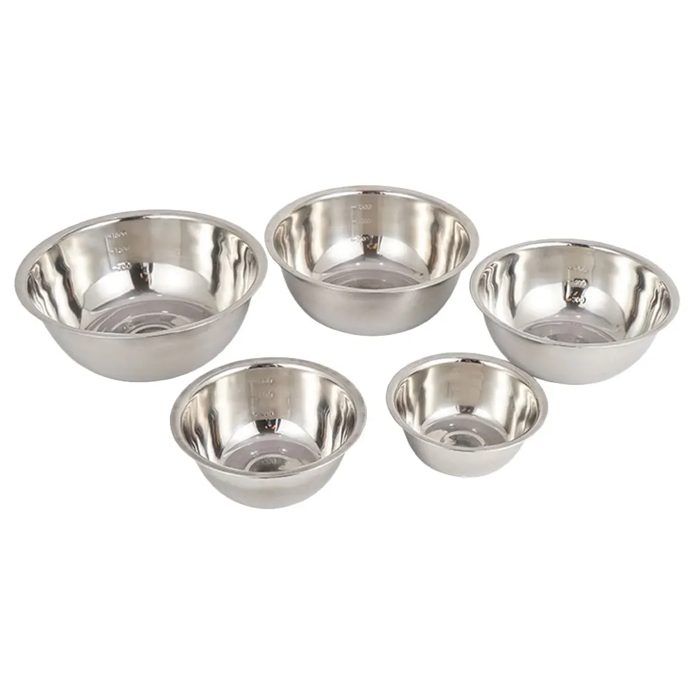 

5pcs Stainless Steel Bowls Set Large Capacity Kitchen Mixing Salad Rice Bowls Storage Cleaning Home Outdoor Use