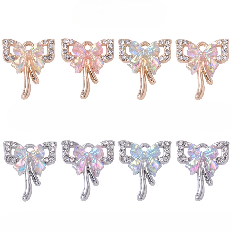 10Pcs 17x20mm Crystal Bow Charms Crystal Butterfly Pendant for Earrings Bracelet Necklace Pendant DIY Jewelry