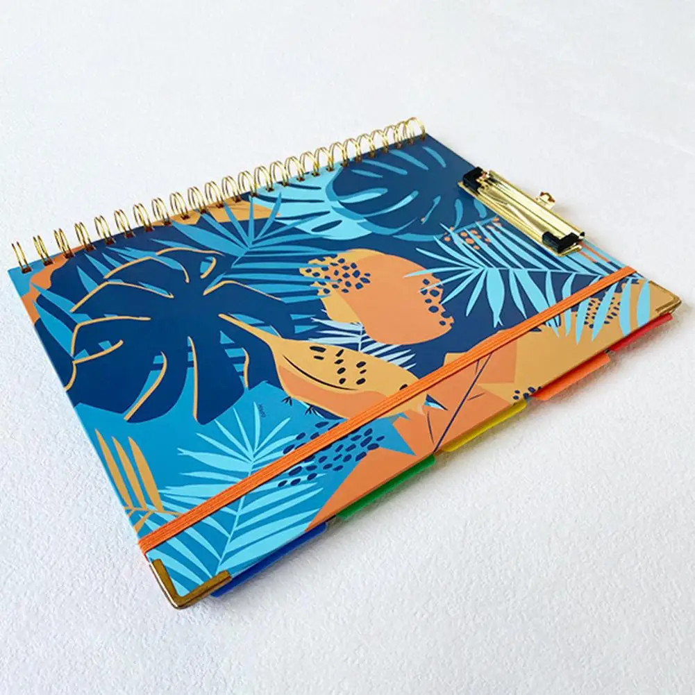 Clipboard Folio with Side Pockets Colorful Label Index Spiral Document File Folder with Clipboard Folio Organize Store Present