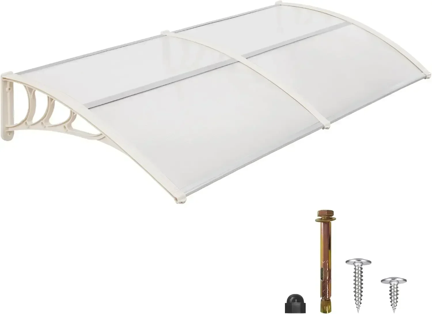 78.2 inch Window Awning Outdoor Polycarbonate Hollow Sheet Door Patio Canopy (40''x80'', White Panels with White Bracket)