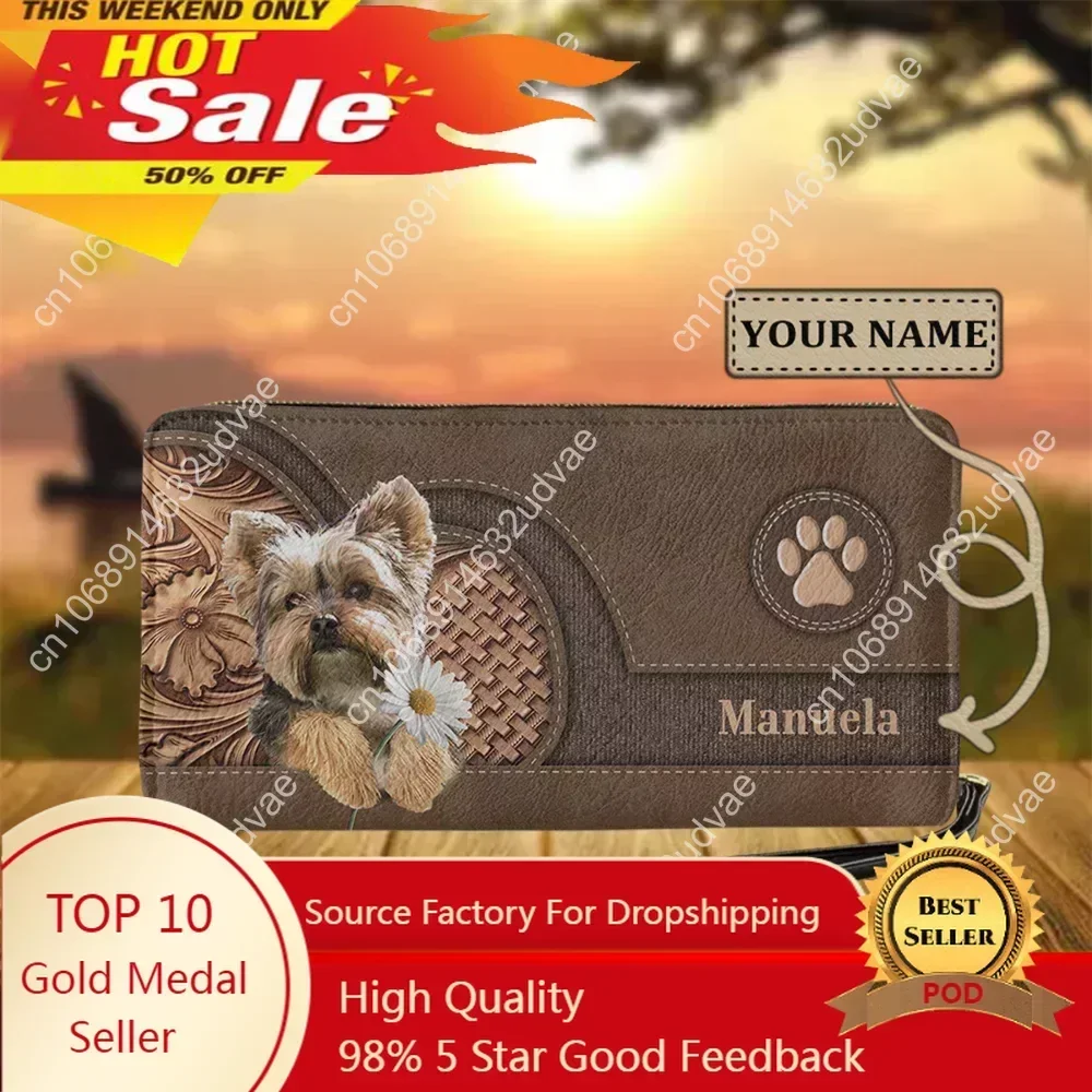 Wallet Female Lovely Animal Shih Tzu Dogs 3D Print Luxury Leather Clutch Multifunction Card Bags Long Zip Around Cash Holder Sac