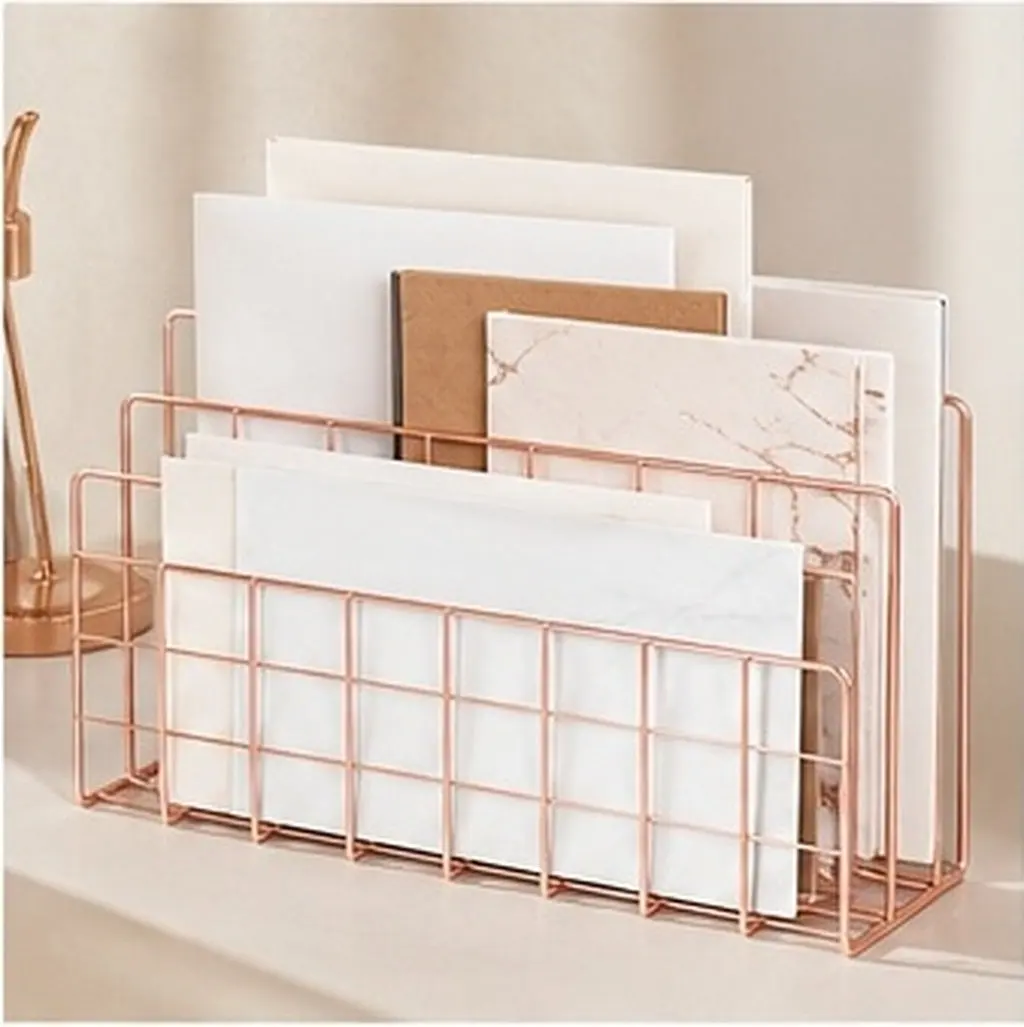 Modern Iron Desk File Holder – Desktop Mail & Document Organizer for Office, Home, Countertop, Bookshelf