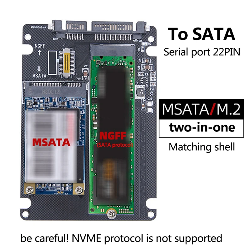 NGFF Para SATA 3 Gabinete HDD Externo, Protocolo M.2 Placa Adaptador, MSATA SSD