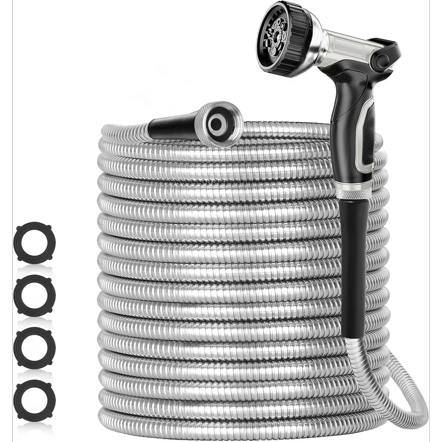 

Stainls Steel Garden Hose Metal, Heavy Duty Water Pipe Nozzl for Yard, Outdoor - Flexible, Never Kink & Tangl