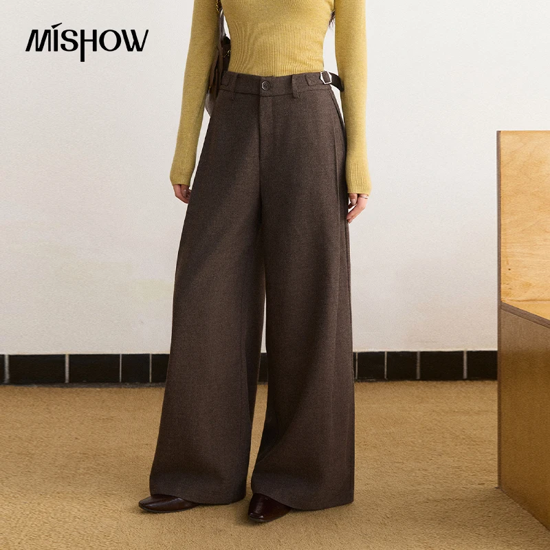 MISHOW Women's Pants Woolen Wide Leg Adjustable Waist Tab Loose Fit Trousers 2026 Autumn New Commuter Female Clothing MXF46K2777
