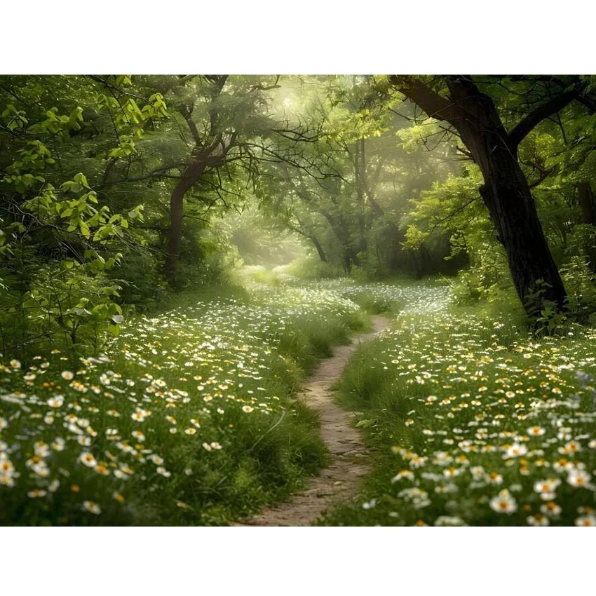 Avezano Spring Backdrops Green Lush Path Summer Forest Wildflowers  Landscape Girls Art Photography Background Photo Studio