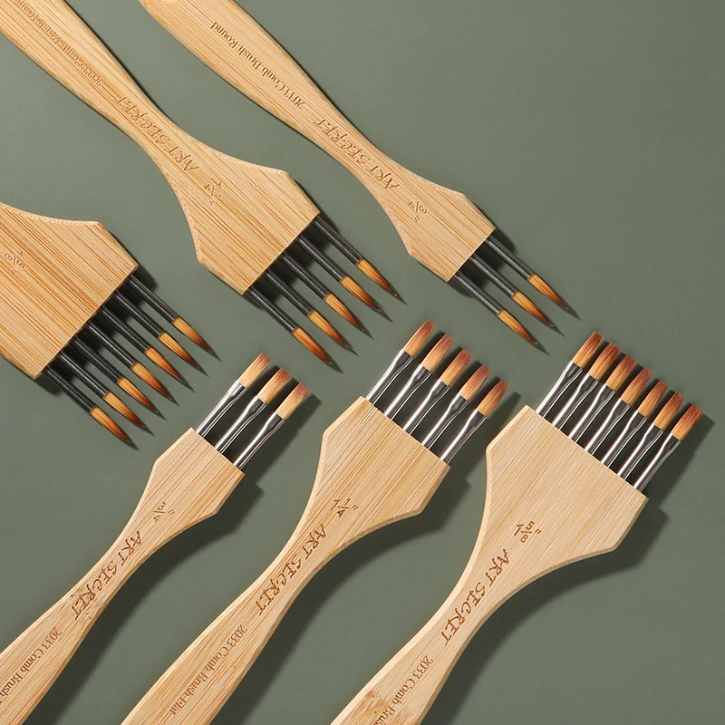 ArtSecret New Multi-Tooth Comb Watercolor Acrylic Paint Brush South Korea Imported Nylon Wool Bamboo Handle Art Supplies
