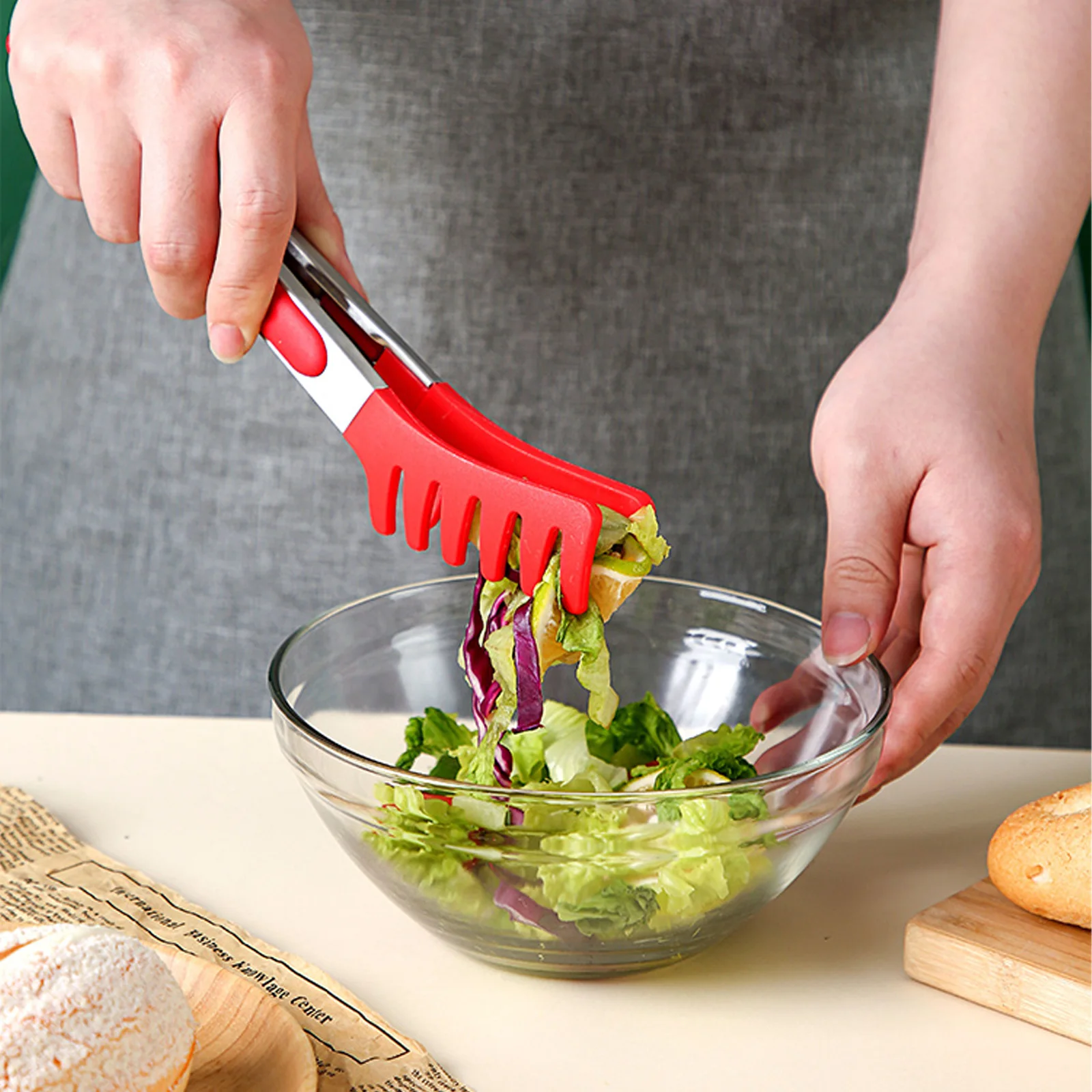

2 Pcs Silicone Food Tongs Kitchen Clips for Spaghetti BBQ Tool Home Party Serving Holder Stainless Steel Cooking Utensils