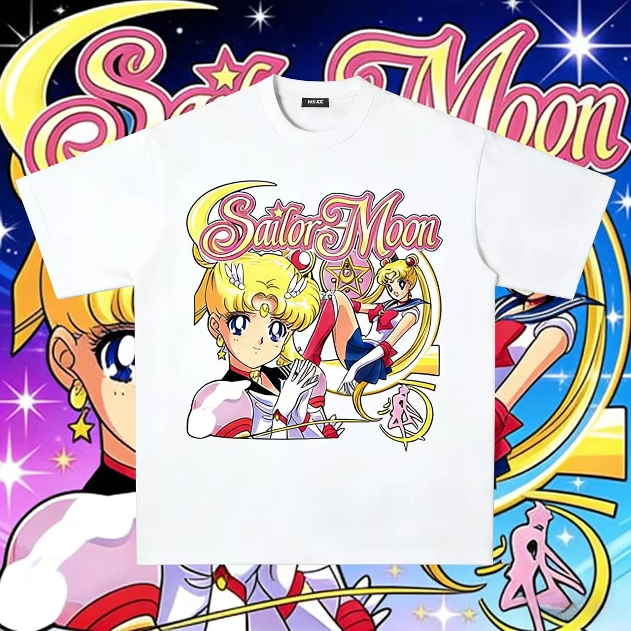 

Summer 2026 Sailor Moon Hare "Double Form Retro" Street Trend 100% Cotton Printed T-shirt for Men and Women's Parent Tops