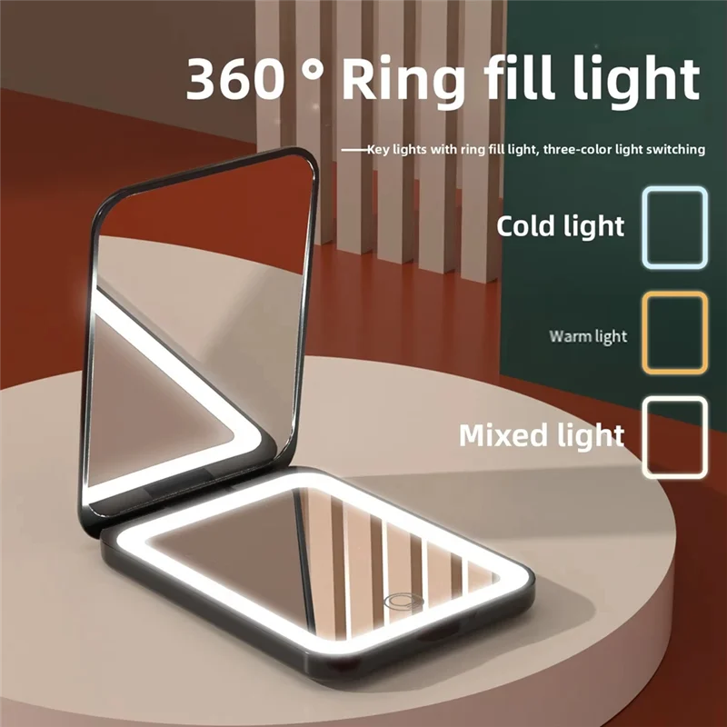 

ABBO-компактное мини-косметическое складное косметическое зеркало с подсветкой, ручное маленькое карманное дорожное зеркало для макияжа, 2-кратное увеличительное зеркало