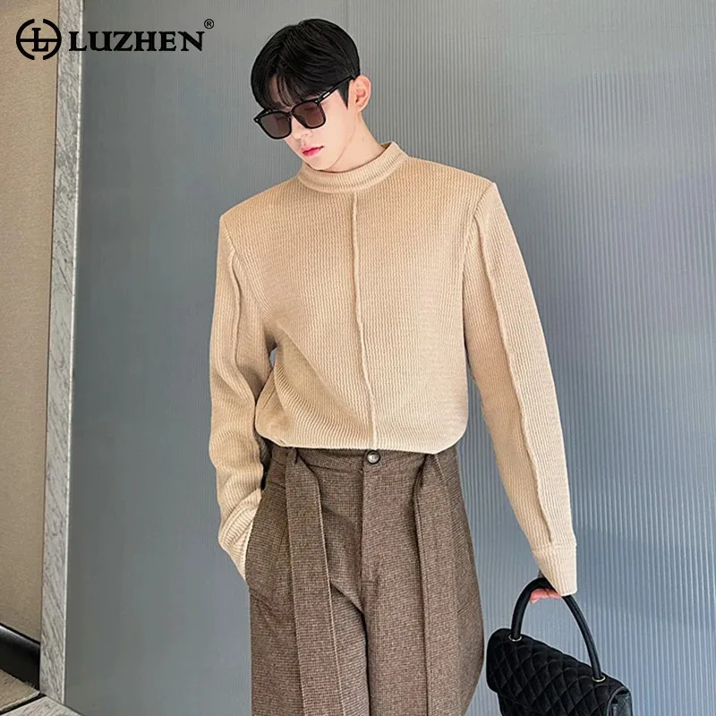 LUZHEN Autumn Winter Korean Versatile Knitted Shoulder Pad Sweater Simplicity Elegant Handsome Solid Color Men's Tops LZ5359