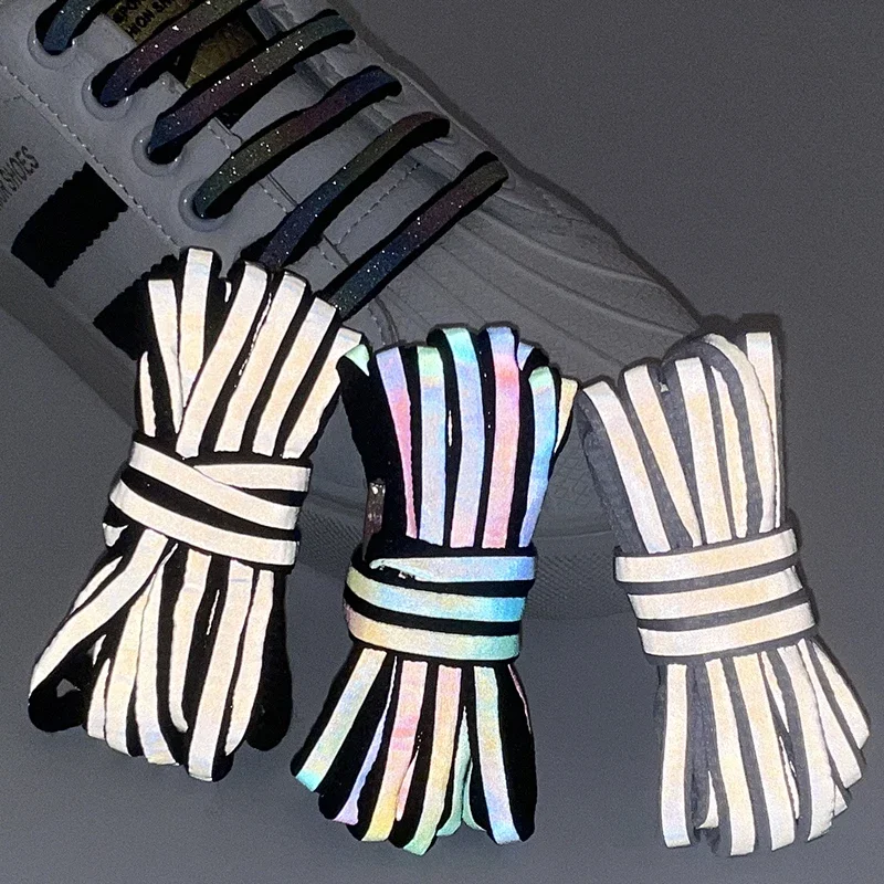 Semicircle Reflective Shoelaces Luminous Sneakers Shoelace Laser Sequin Shoe Laces Fluorescent Glow in The Dark Lace Shoes 1pair