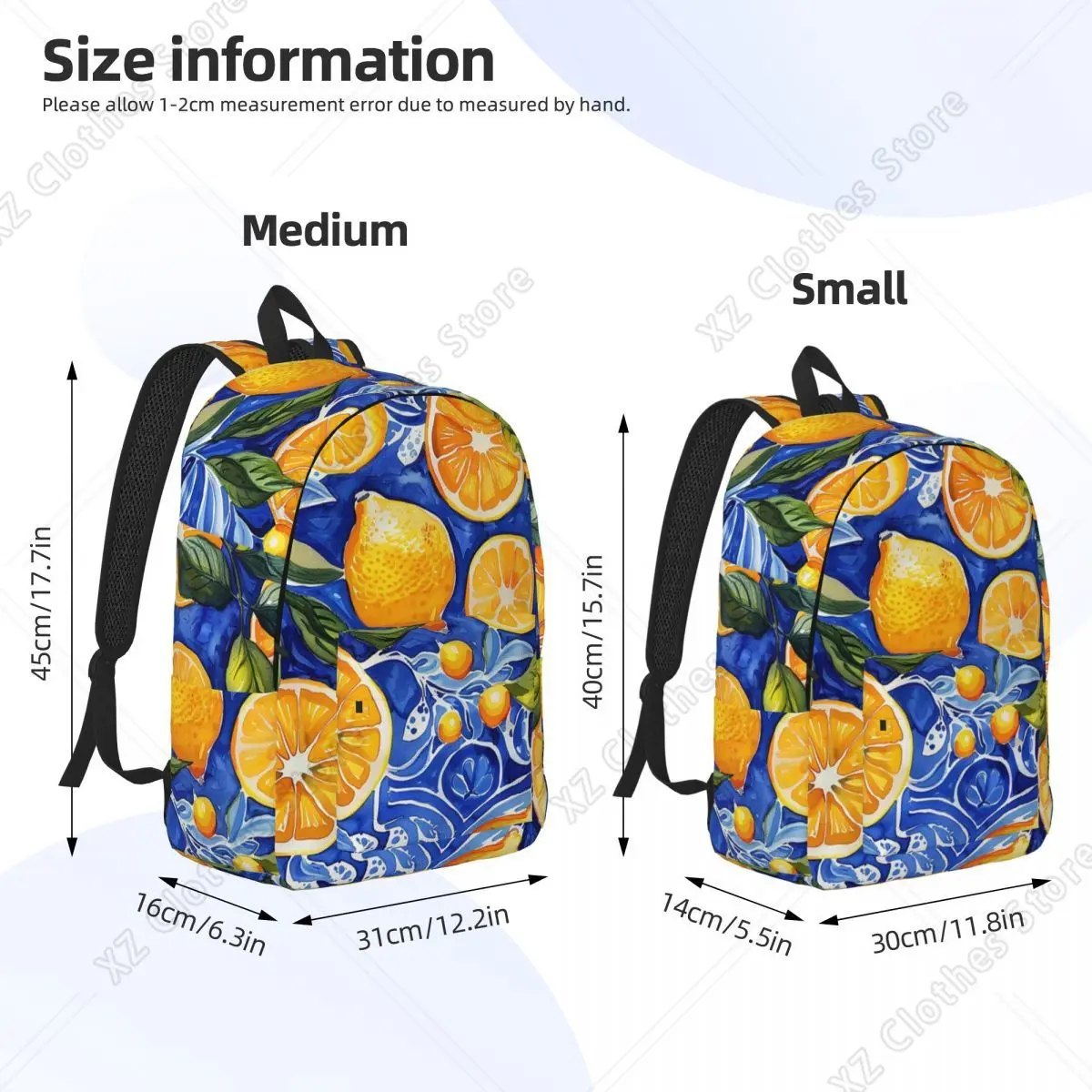 Sicilian Tiles Summer Fruit Oranges Lemons Backpack Daypack Large Capacity BookBag School Bag Shoulder Bags for Boys Girls