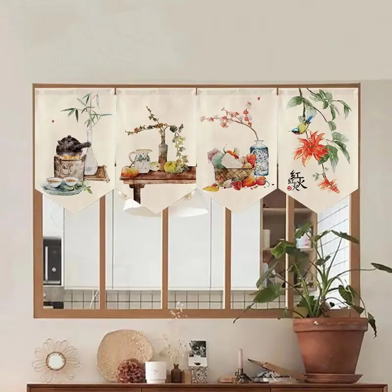 VIKAMA Chinese Tea Ceremony Banner Ink Bamboo Teapot Zen Bunting Flag for Tea Room Study Kitchen Home Wall Hanging Decor