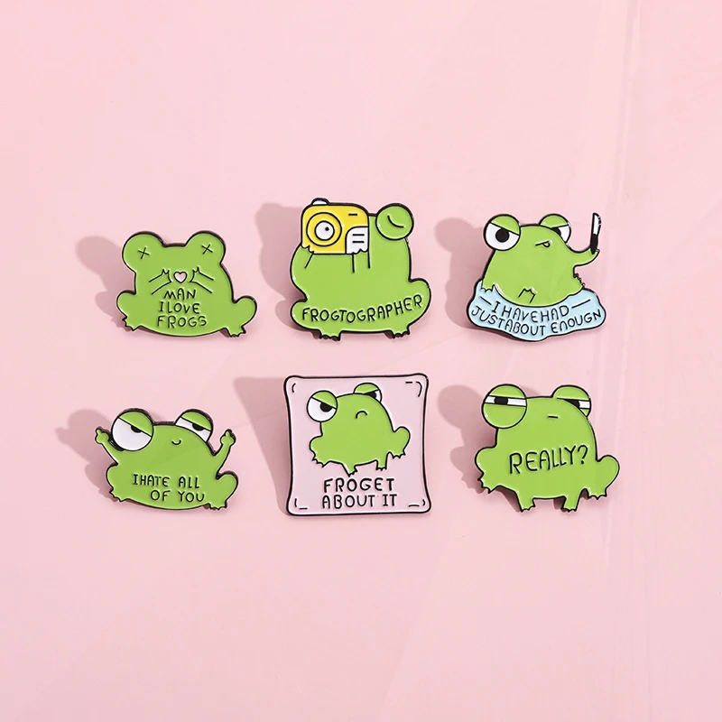 Frog Moon Sorcery Dice Frog Dagger Pillow Camera Love Frog Badge Punk Lapel Brooch Jewelry Gift Cute Frog Enamel Pin Milk Drink