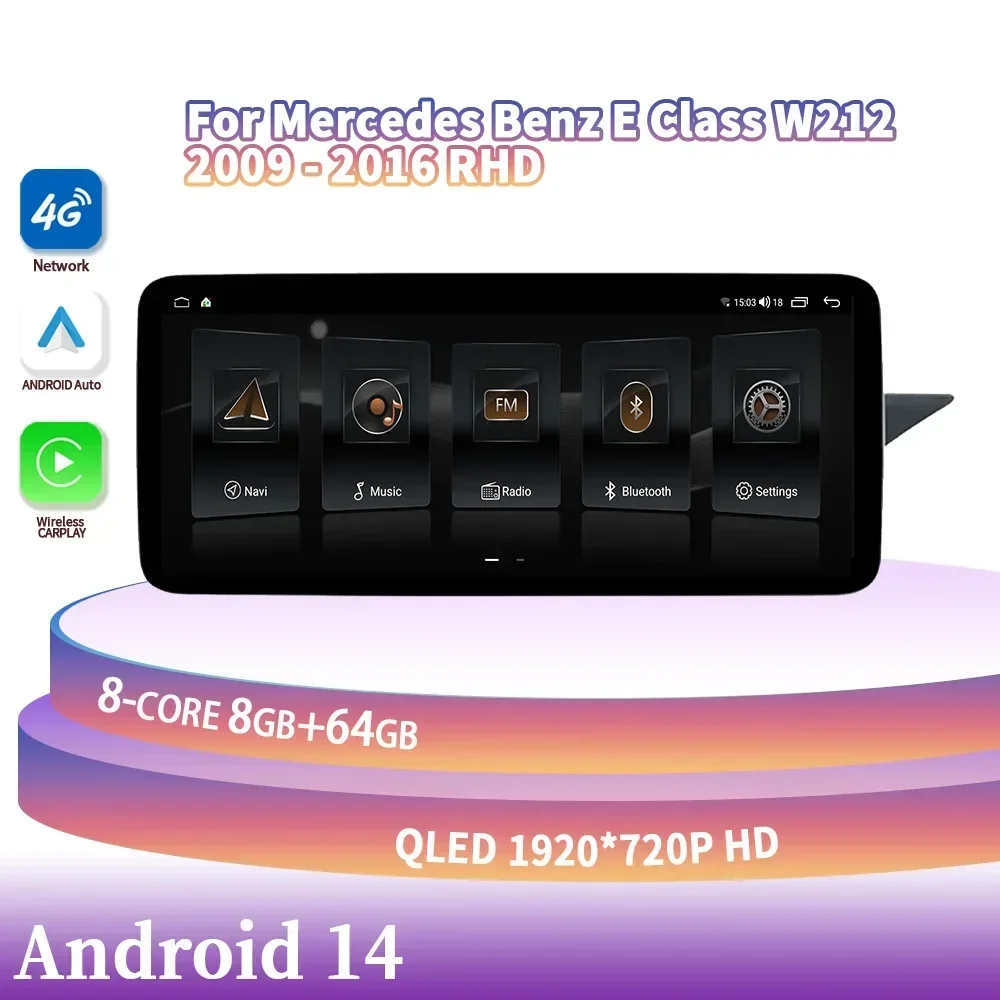 12.3‘’Android 14 For Mercedes Benz E Class W212 2009-2016 RHD Wireless Carplay Stereo Head Unit Screen Car Multimedia Navigation