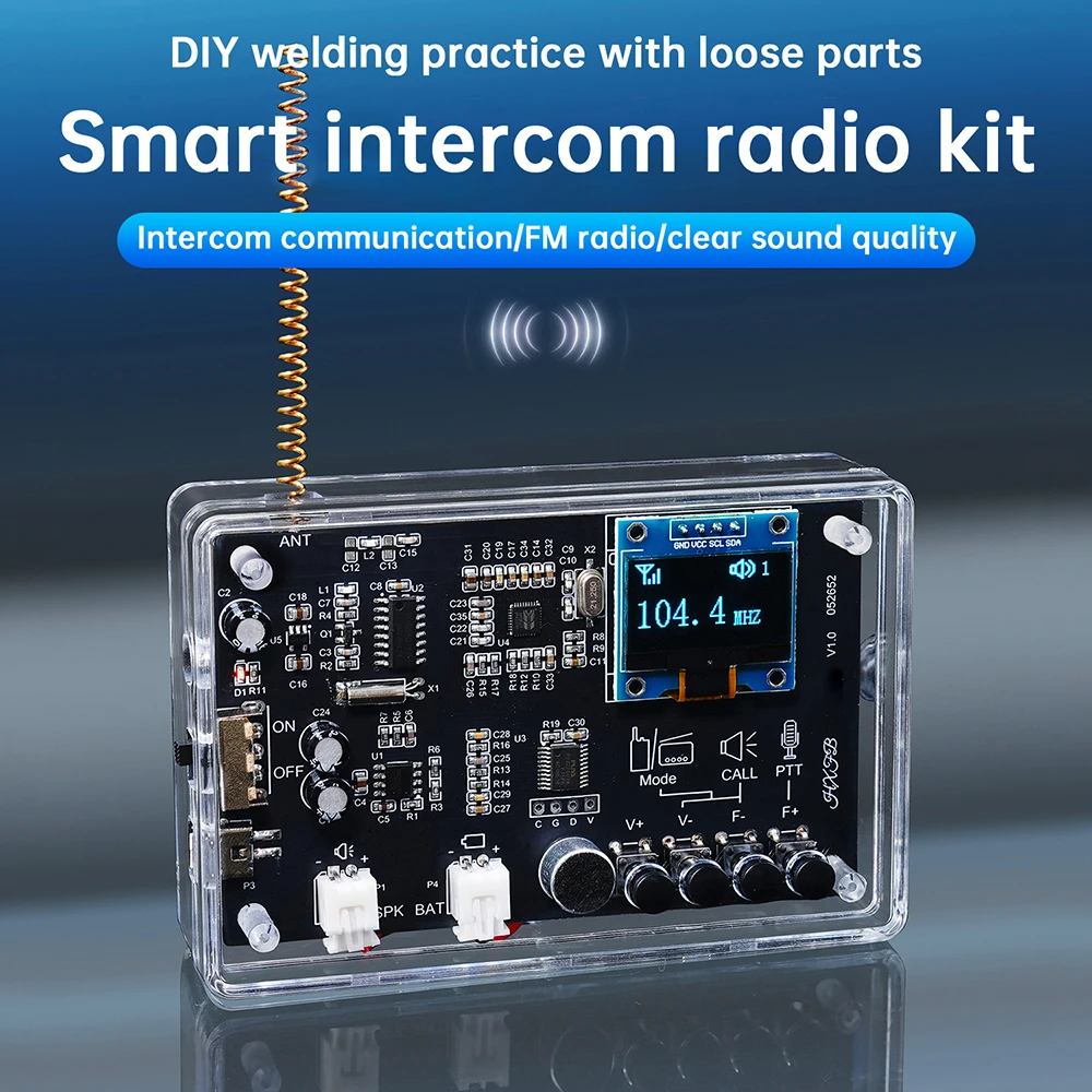 DIY FM Radio with Walkie-Talkie Functionality Smart Walkie-Talkie Radio Module Radio Soldering Practice Kit 87-108MHz