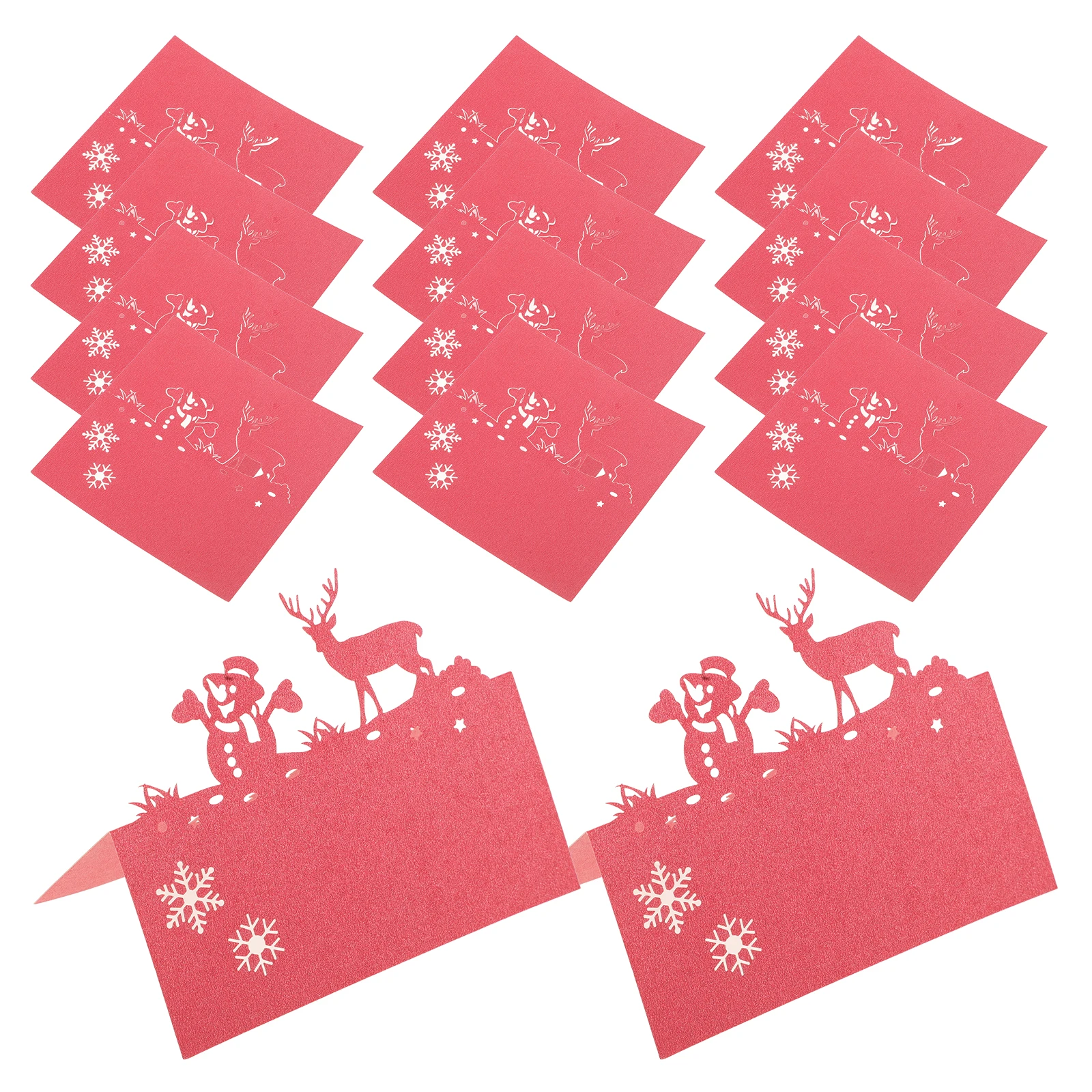 

50Pcs Table Name Cards Festive Reindeer Snowman Style DIY Writeable Place Tent Cards for Christmas Wedding Party Seating
