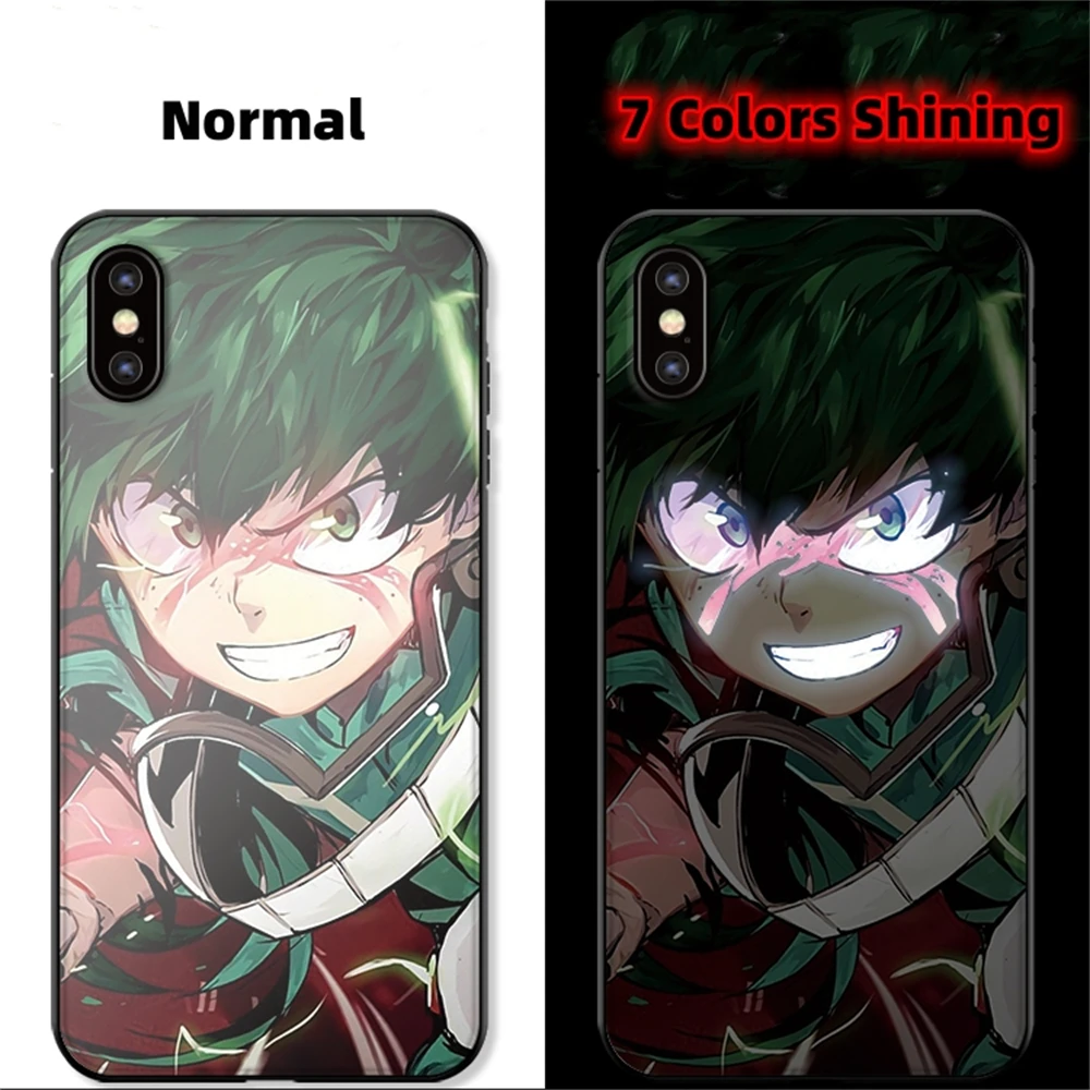 For My Hero Academia LED Light Up Phone Case Glitter Back Cover For iPhone 15 14 13 12 11 Pro Max Mini X XS XR SE2020 6 7 8 Plus