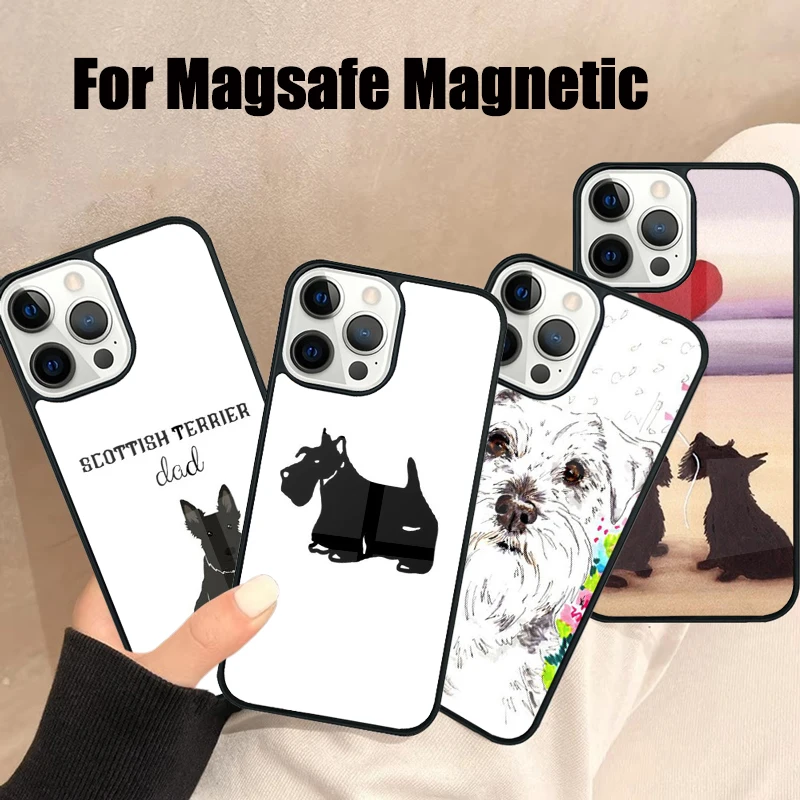 Westie Scottie Scottish Terrier Magsafe Phone Case For iPhone 16 15 14 13 12 11 Pro Max Plus Mirror Wireless Magnetic Cover