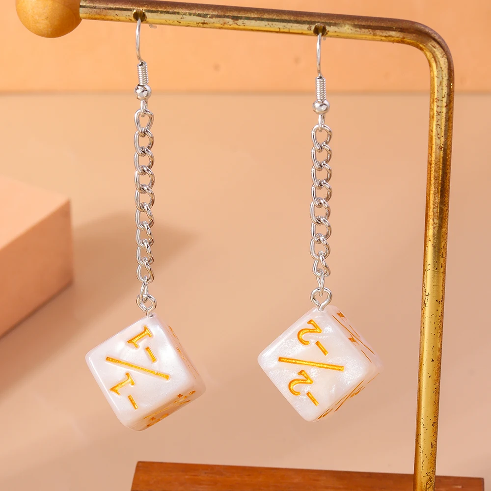 Aihua Acrylic D6 Maths Mathematical Calculations Dice Earrings Personality DND RPG Game Props Digital Dice Long Dangle Earrings