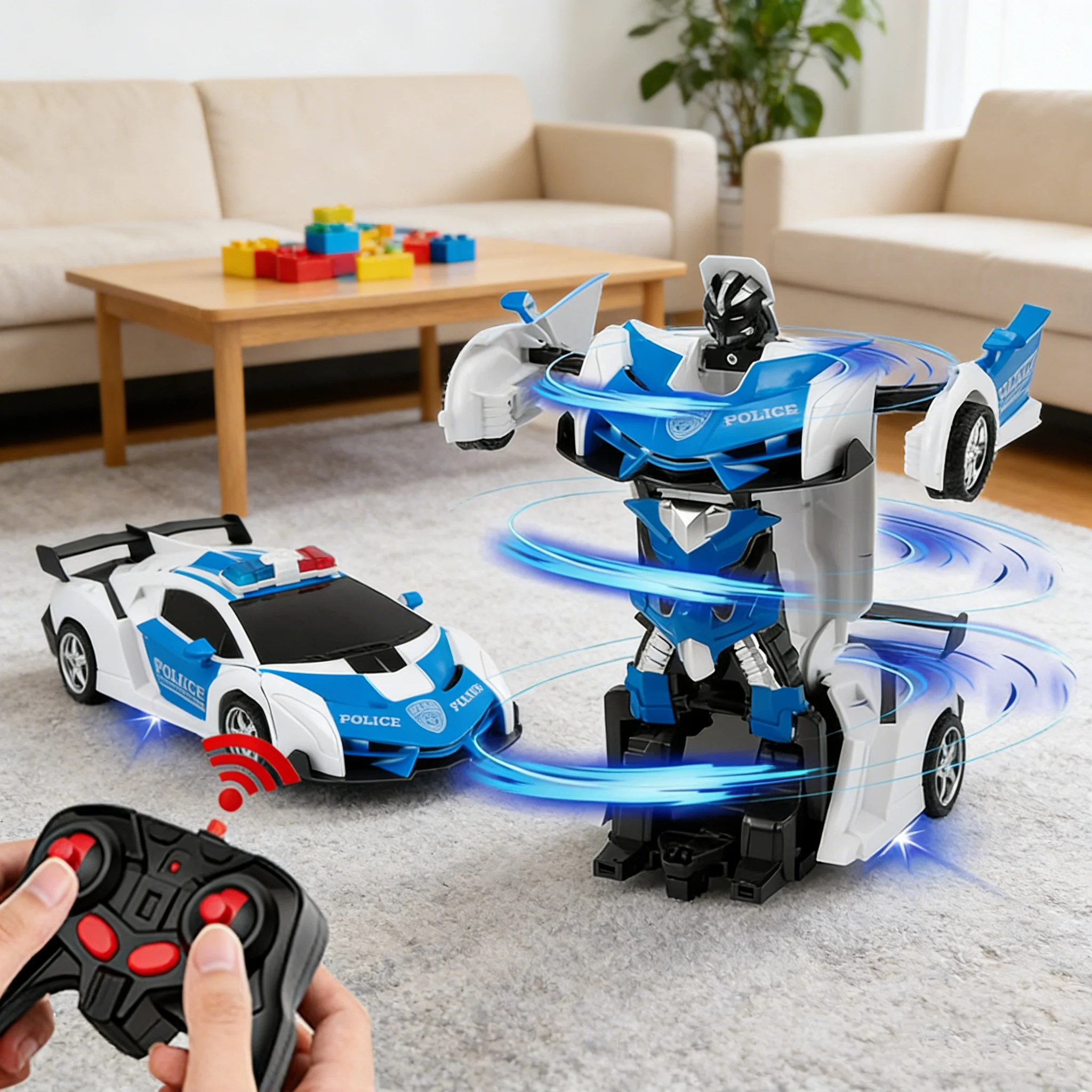 2-in-1 Electric Remote-Controlled Transformable Robot Model Racing Car Toy 360° Drift Rotation One-Button Transformation Childre