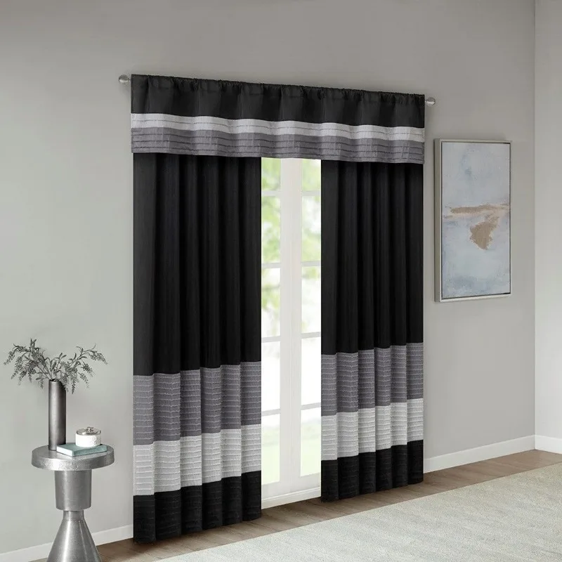 

Pleated Curtain Panel Single Machine Washable Fabric Window Drape Elegant Textured Curtain for Bedroom Living Room
