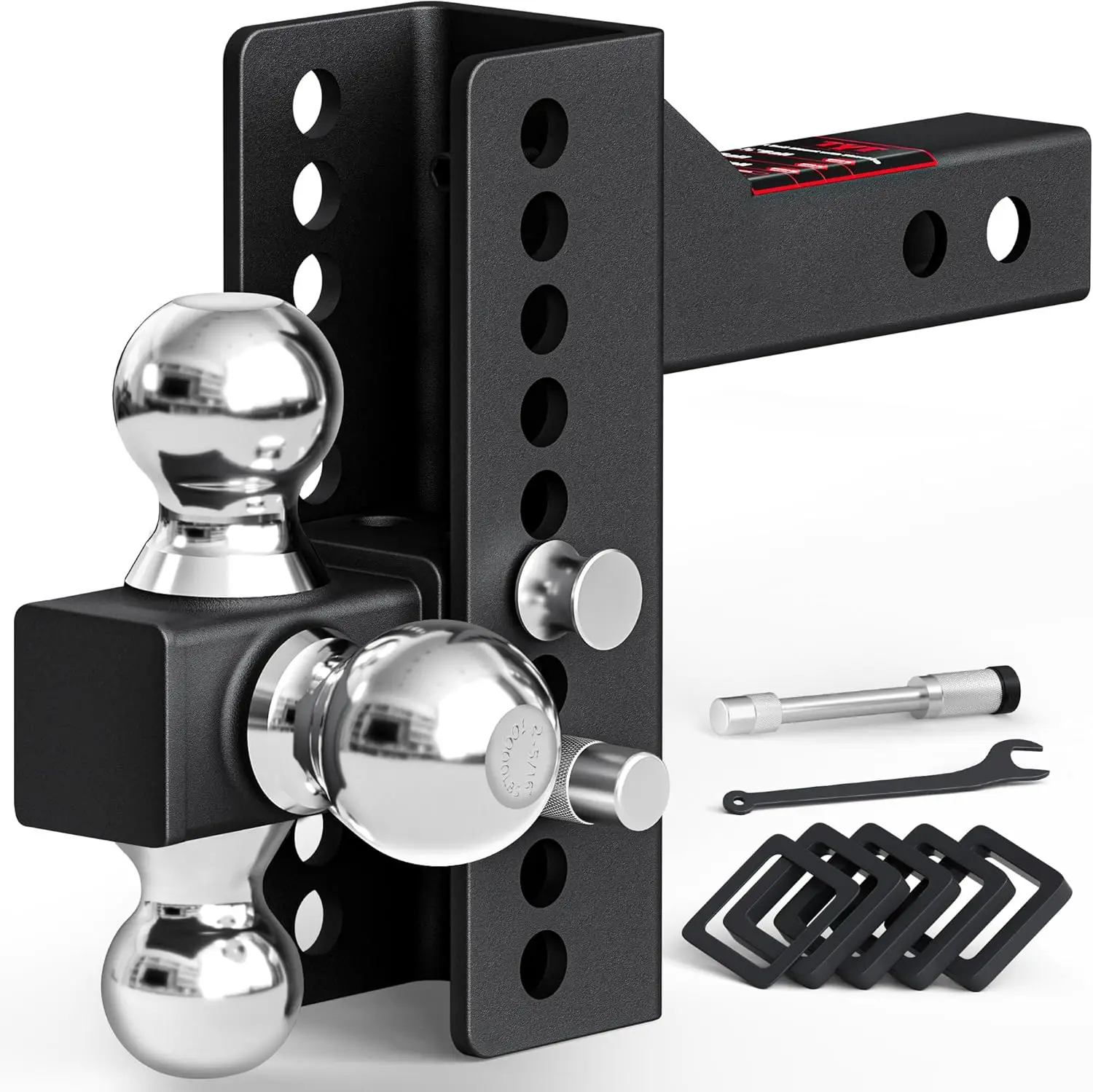 

Регулируемое крепление сцепного устройства прицепа с защитой от погремушки, подходит для приемника 2 дюйма, подъем/опуска 4-1/2 дюйма, шарик 1-7/8 дюйма, 2 дюйма и 2-5/16 дюйма, сверхмощный Towi