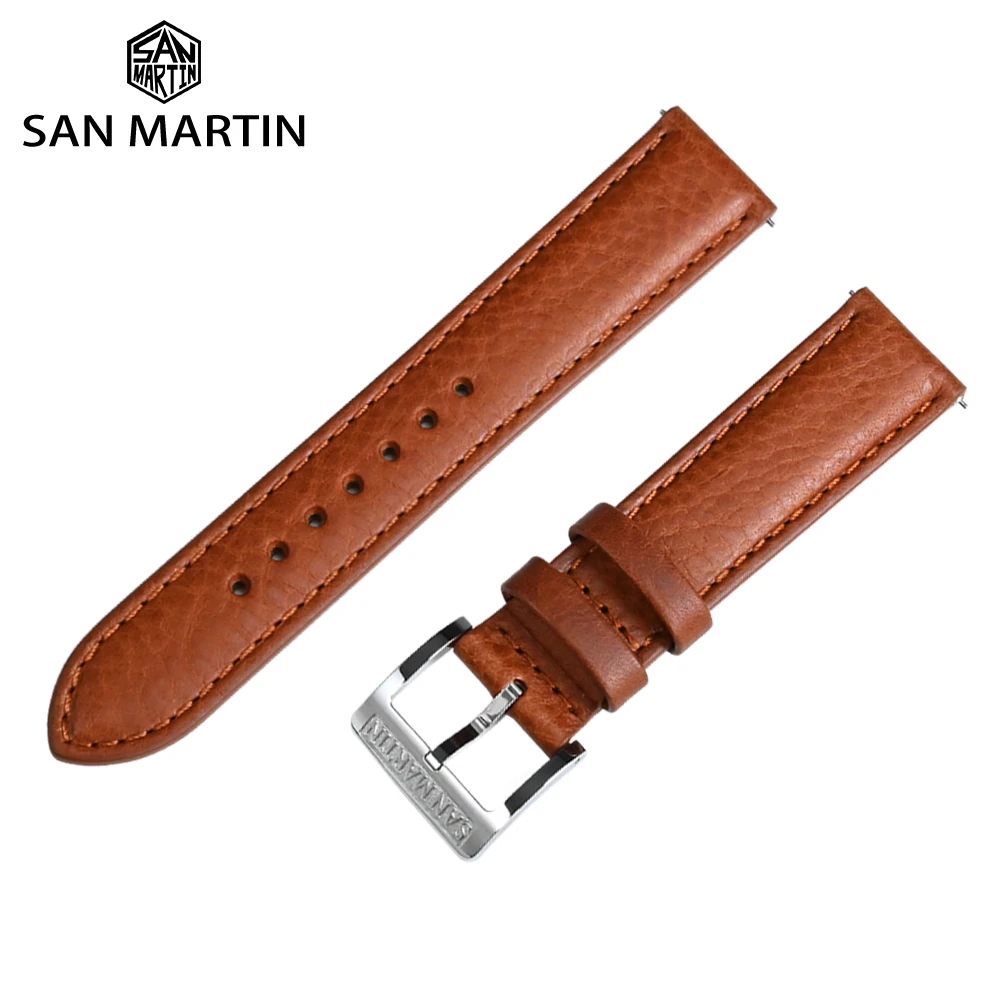 

San Martin 20mm Quick Release Vegetable Tanned Cowhide Leather Watch Strap General Type Natural Litchi Pattern BD0013