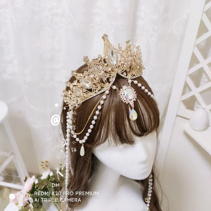 Church Angel Goddess Pearl Chain Hair Crown Cosplay Headdress Retro Lolita Virgin Halo Aperture Apollo Sun Halo headband