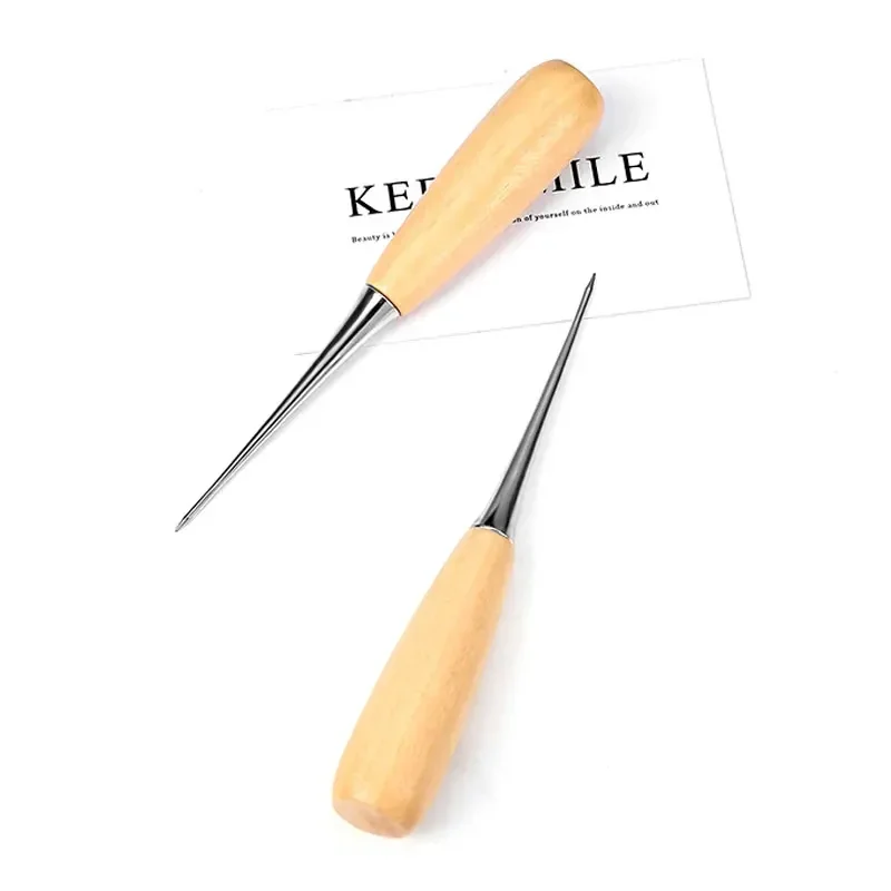 Professional Cloth Awl Sewing Tool Hole Punching Leather Wood Handle Steel awl Craft Stitching Leather Tools