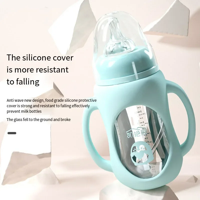 Baby Newborn Nursing Glass Bottles Fall Prevention Milk Water Feeding Bottles Training Feeding Bottle Milk Bottle for Toddler
