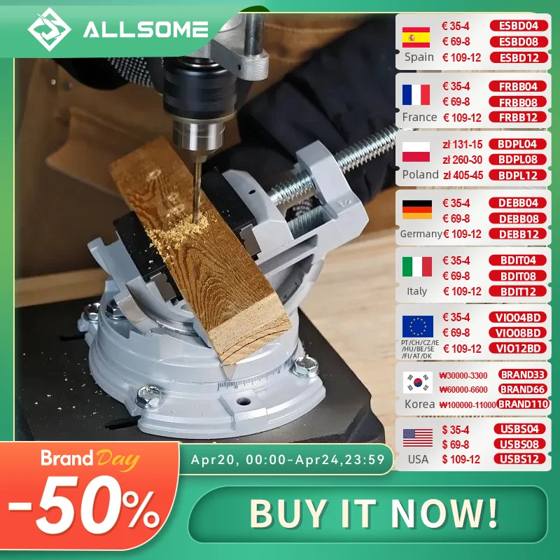 

Фрезерные тиски ALLSOME 3 дюйма с поворотной и наклонной базой для сверлильного станка