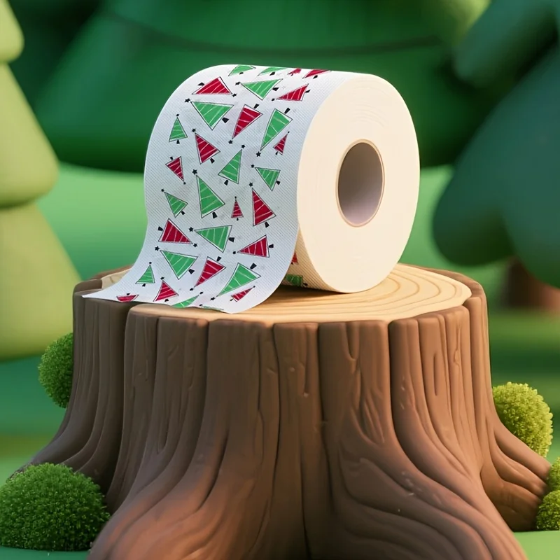 Papel higiénico navideño de 4 Uds., diseño navideño de Papá Noel con renos, copos de nieve y bastones de caramelo, rollo Jumbo de núcleo de madera para el hogar