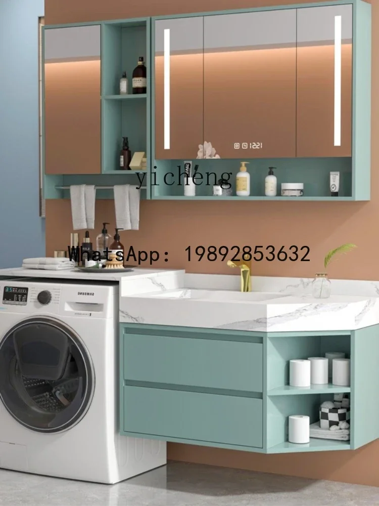 LYY Washing Machine Cabinet Sink Integrated Stone Plate Countertop Bathroom Cabinet Corner Shaped Wash Inter-Platform Basin