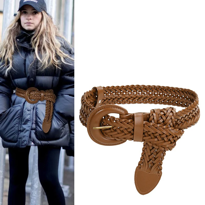 

Женский пояс из неперфорированной тканой натуральной кожи, летний декоративный костюм, двухслойная воловья кожа с платьем, пояс для обтягивания талии