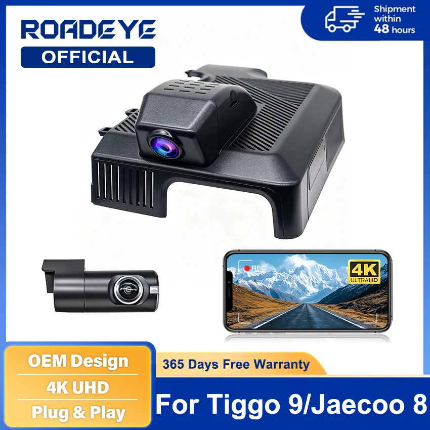 for Chery Tiggo 9 Jaecoo J8 8 Fulwin T10 Lucano L8 Video Recorder 4K DVR Dash Cam Wifi Camera 170° Wide Angle Night Vision