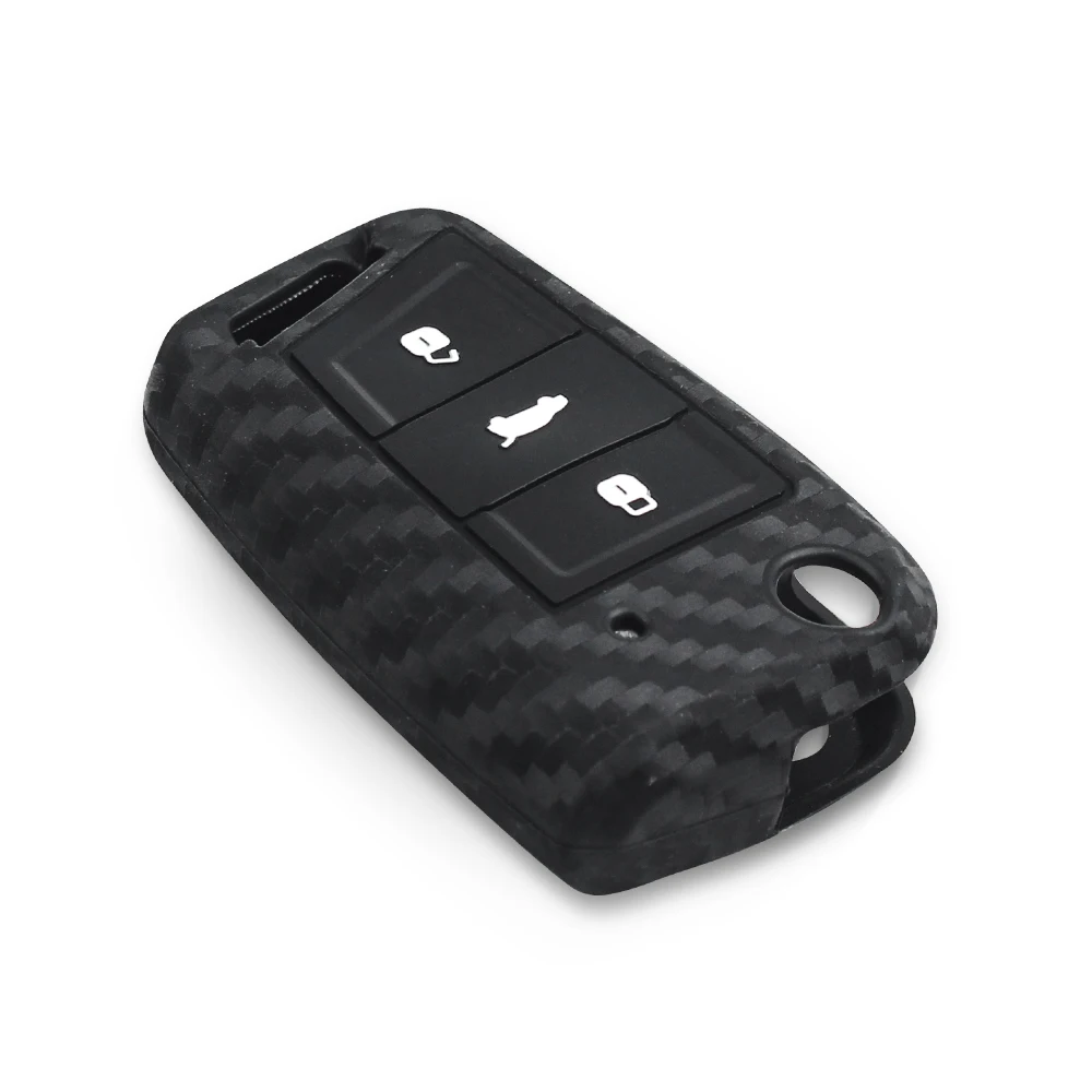 KEYYOU For VW Golf 7 Bora Jetta GOLF Passat GTI Skoda Octavia A7 Polo 5 Silicone Carbon Fiber Car Key Protaction Cover Key Case