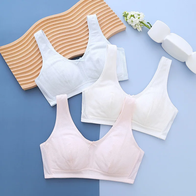 Simple Comfortable Solid Color Girls Underwear Youth Development Cotton Vest Breathable Thin Soft Traceless Kids Bra - view 5