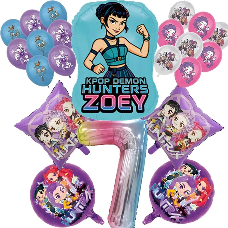 22 قطعة/1 مجموعة Kpop شيطان الصيادين عيد ميلاد بالون الكرتون الموسيقى فتاة 1-9 عدد بالون الهواء استحمام الطفل ديكور هدايا الاطفال لوازم #1